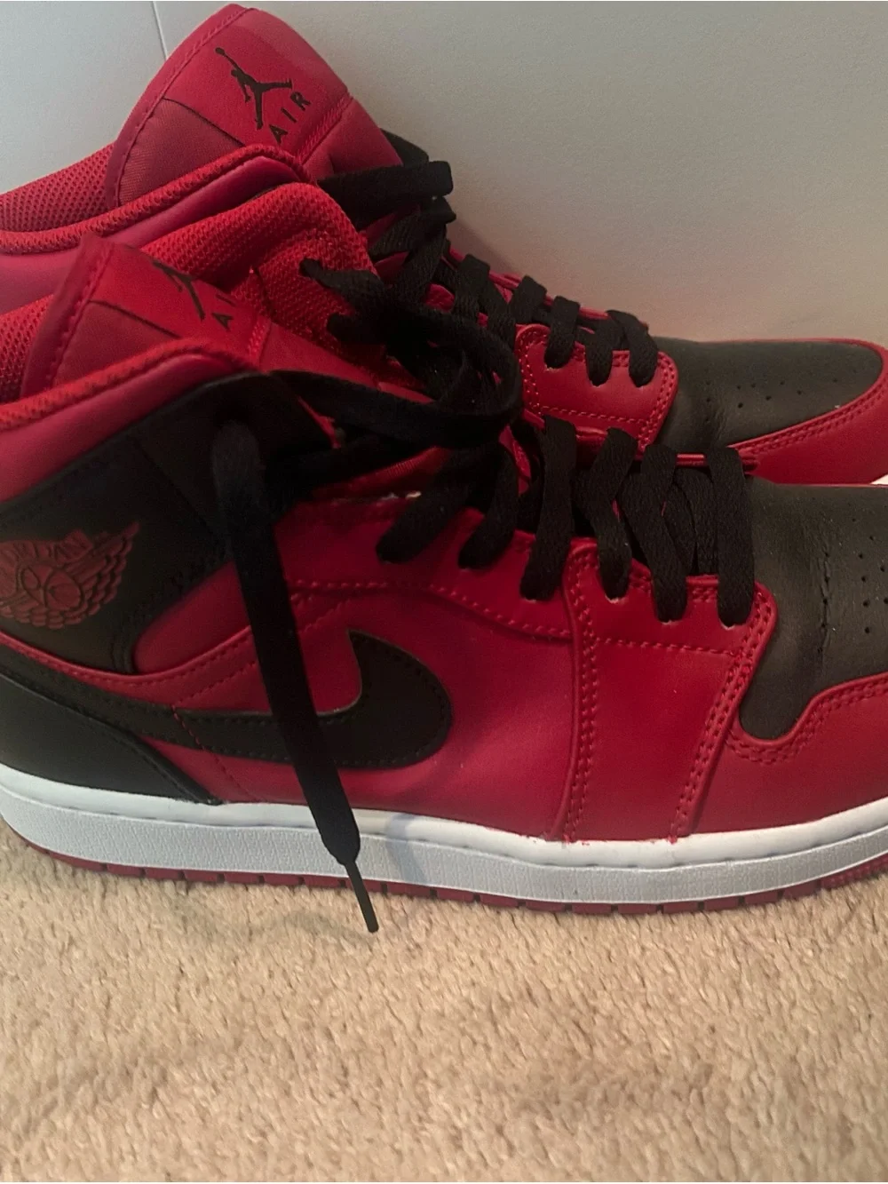 Jordan Red and Black Mid-Top Basketball Shoes